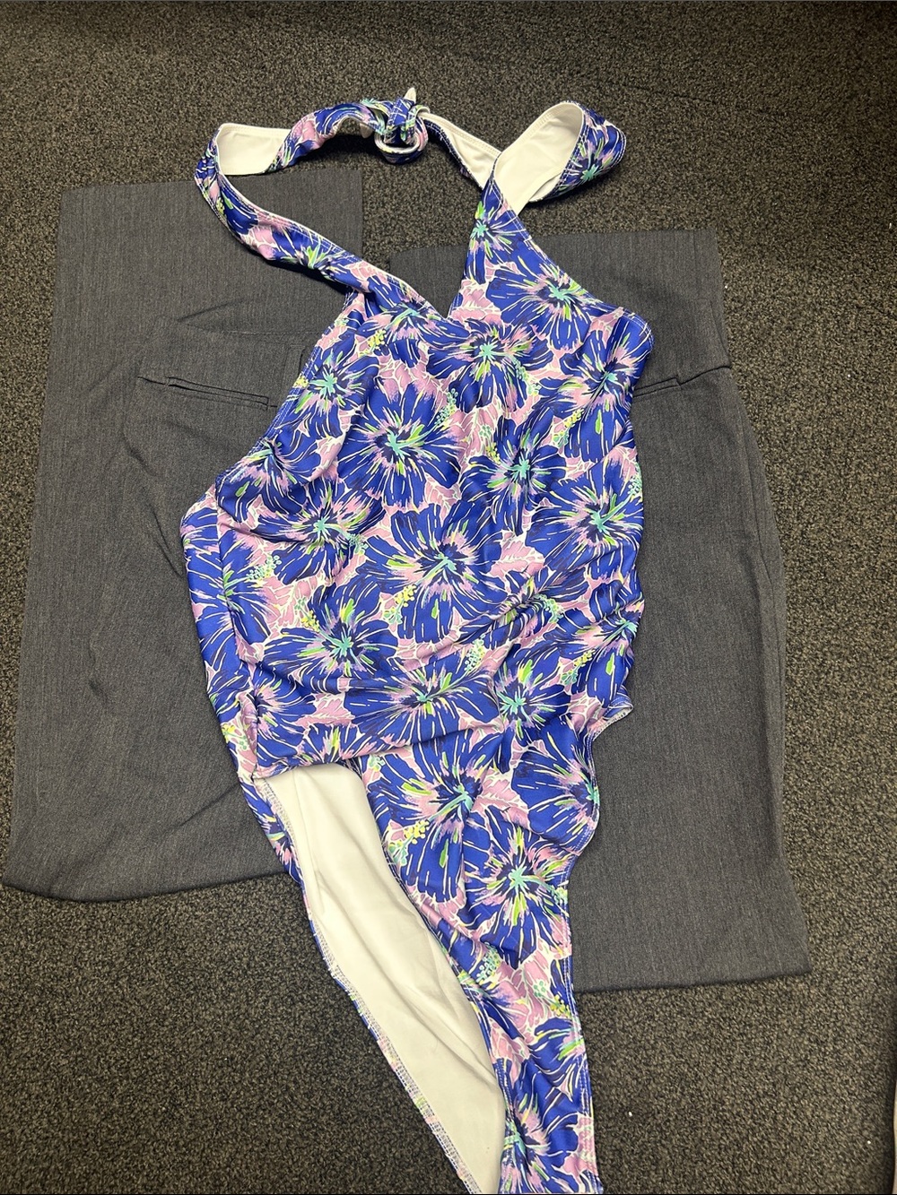 Floral Halter One-Piece Swimsuit in Blue and Pink 070826